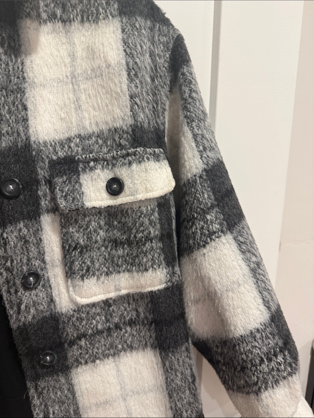 Oversized Black & White Plaid Shacket Jacket Size S - Picture 3 of 5
